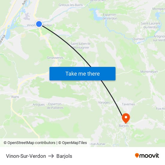 Vinon-Sur-Verdon to Barjols map