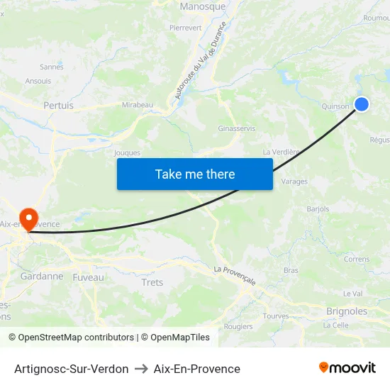 Artignosc-Sur-Verdon to Aix-En-Provence map