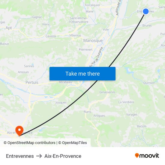 Entrevennes to Aix-En-Provence map