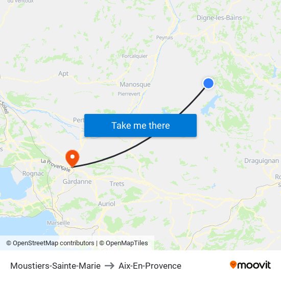 Moustiers-Sainte-Marie to Aix-En-Provence map