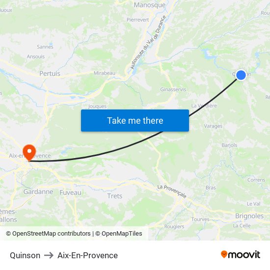 Quinson to Aix-En-Provence map