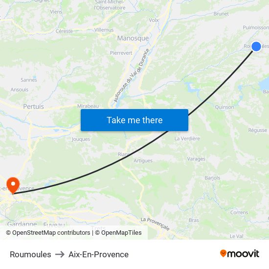 Roumoules to Aix-En-Provence map