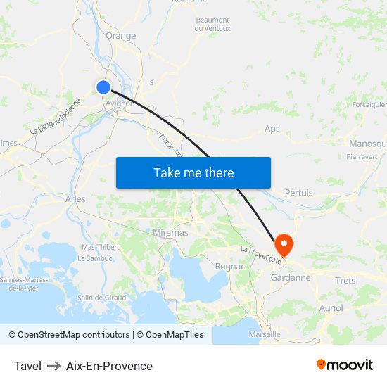 Tavel to Aix-En-Provence map