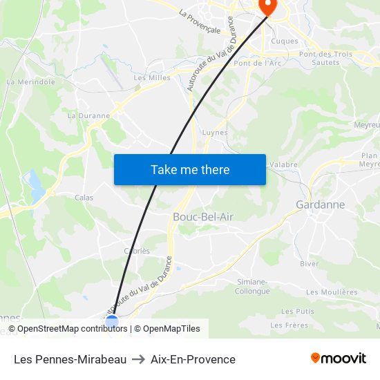 Les Pennes-Mirabeau to Aix-En-Provence map