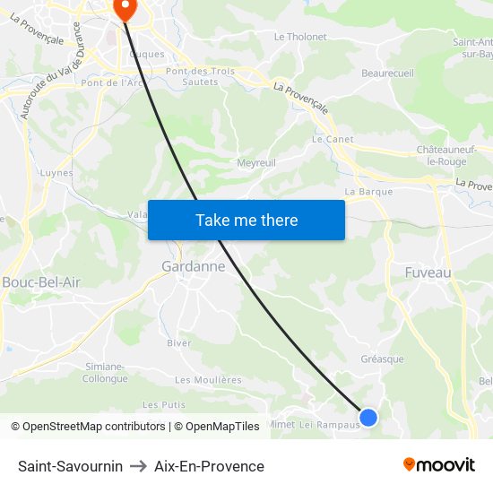 Saint-Savournin to Aix-En-Provence map