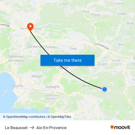 Le Beausset to Aix-En-Provence map