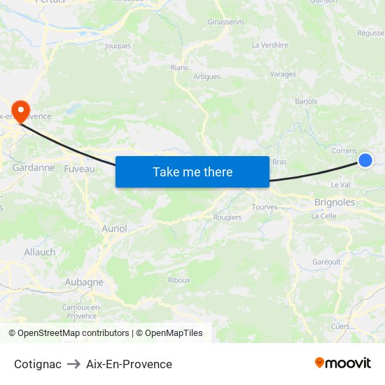 Cotignac to Aix-En-Provence map