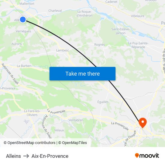 Alleins to Aix-En-Provence map