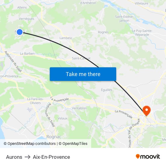 Aurons to Aix-En-Provence map