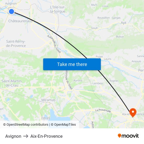 Avignon to Aix-En-Provence map