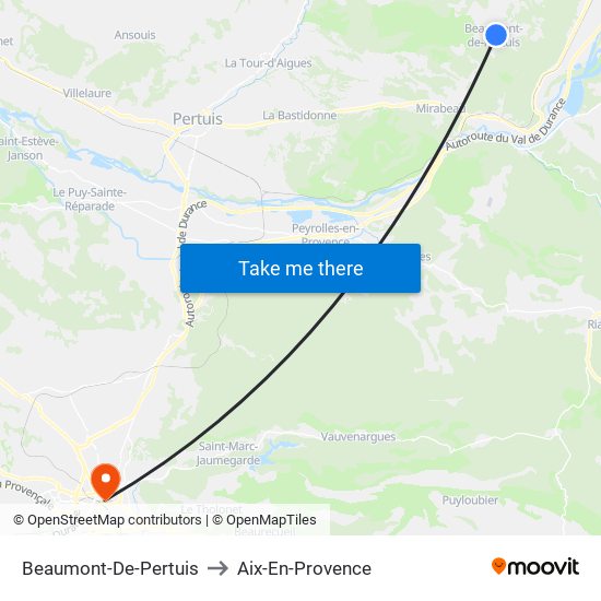 Beaumont-De-Pertuis to Aix-En-Provence map