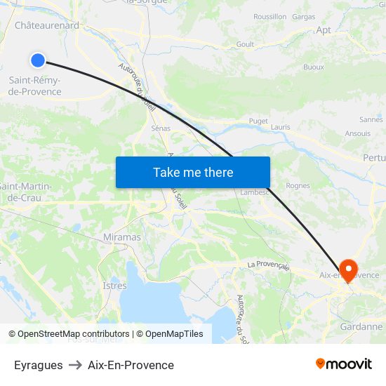 Eyragues to Aix-En-Provence map