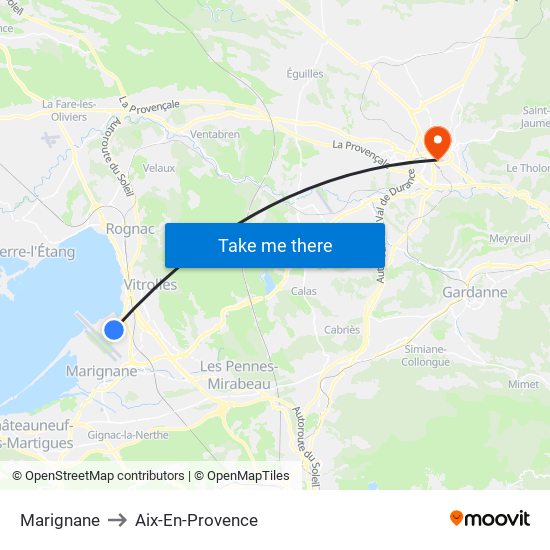 Marignane to Aix-En-Provence map