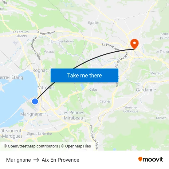 Marignane to Aix-En-Provence map