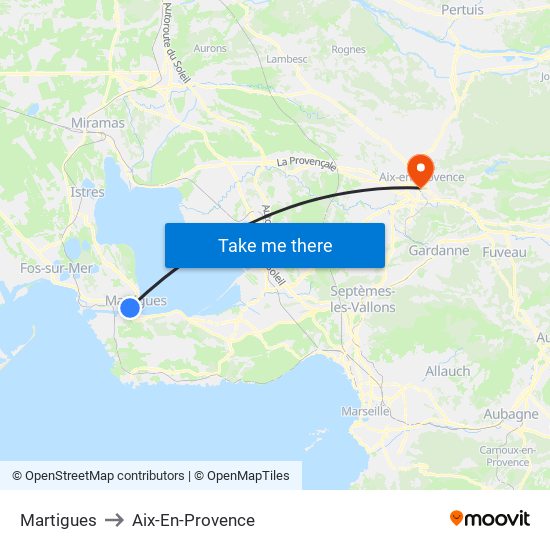 Martigues to Aix-En-Provence map