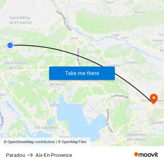 Paradou to Aix-En-Provence map