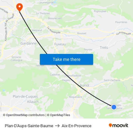 Plan-D'Aups-Sainte-Baume to Aix-En-Provence map