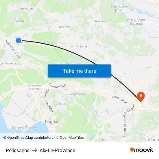 Pélissanne to Aix-En-Provence map