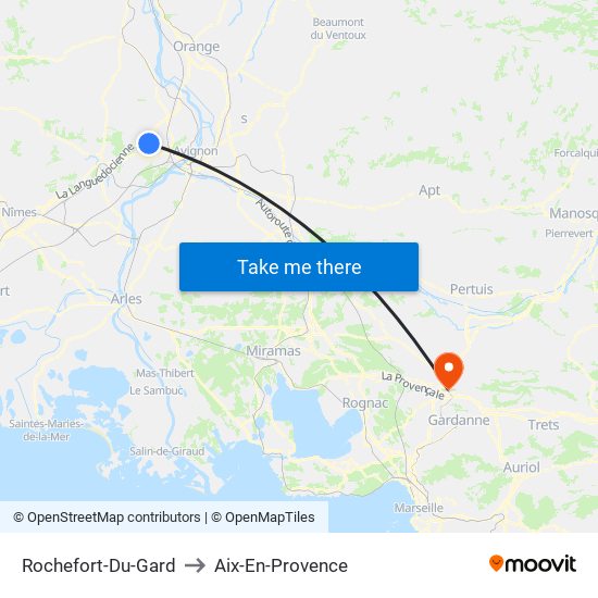 Rochefort-Du-Gard to Aix-En-Provence map