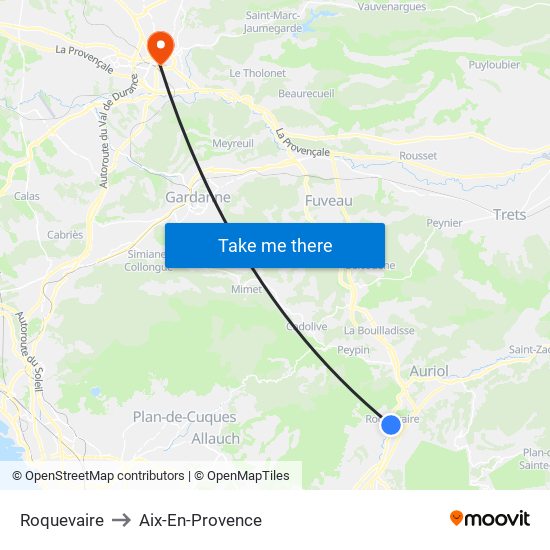 Roquevaire to Aix-En-Provence map