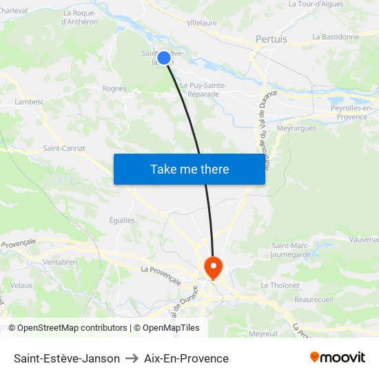 Saint-Estève-Janson to Aix-En-Provence map