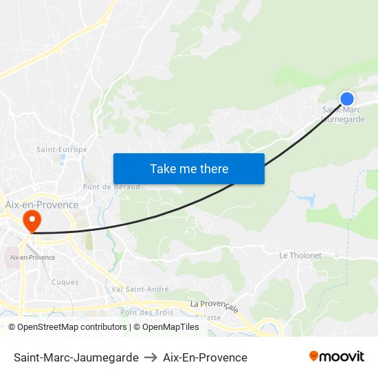 Saint-Marc-Jaumegarde to Aix-En-Provence map