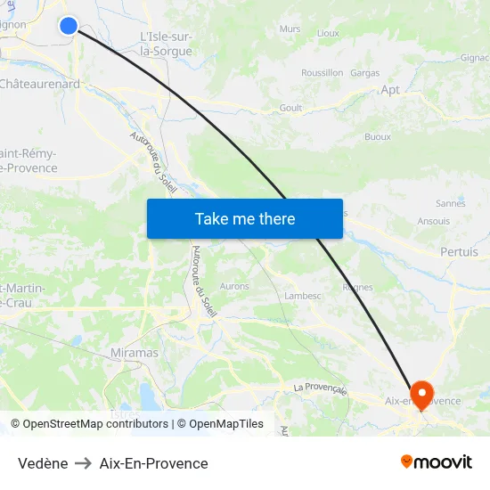Vedène to Aix-En-Provence map