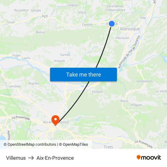 Villemus to Aix-En-Provence map