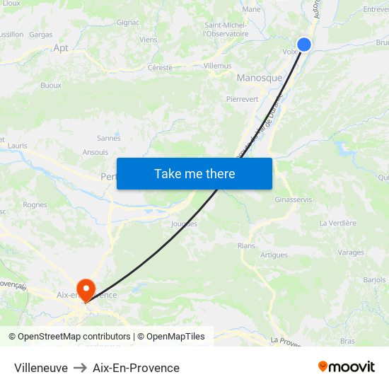 Villeneuve to Aix-En-Provence map