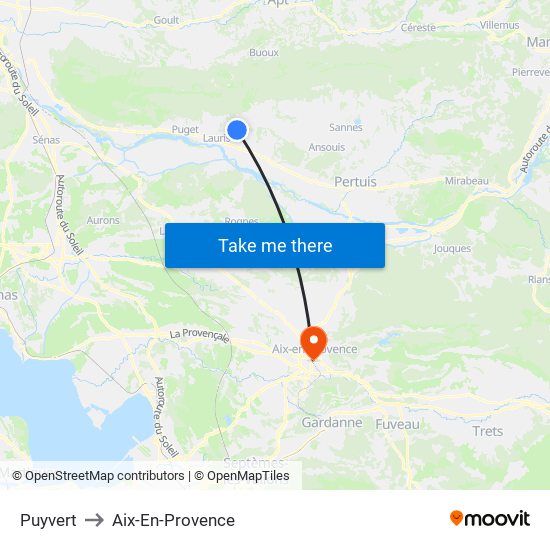 Puyvert to Aix-En-Provence map