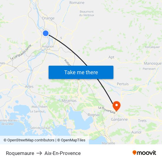 Roquemaure to Aix-En-Provence map