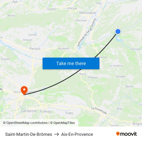 Saint-Martin-De-Brômes to Aix-En-Provence map