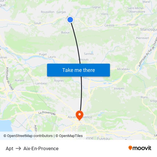 Apt to Aix-En-Provence map