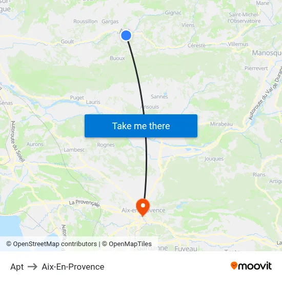 Apt to Aix-En-Provence map