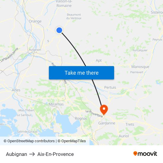 Aubignan to Aix-En-Provence map