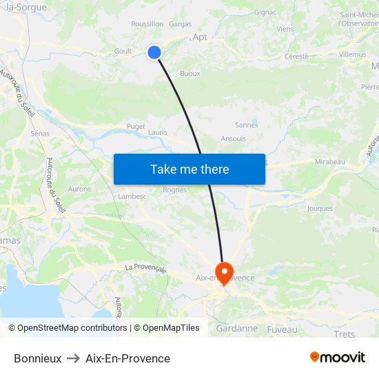 Bonnieux to Aix-En-Provence map