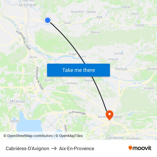 Cabrières-D'Avignon to Aix-En-Provence map