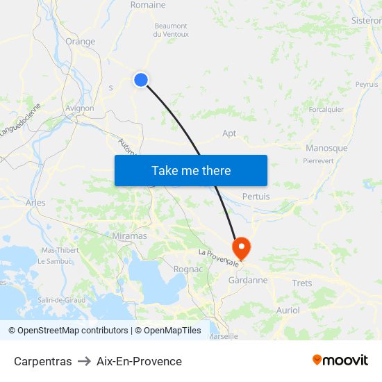Carpentras to Aix-En-Provence map