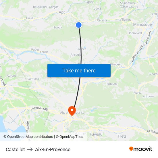 Castellet to Aix-En-Provence map