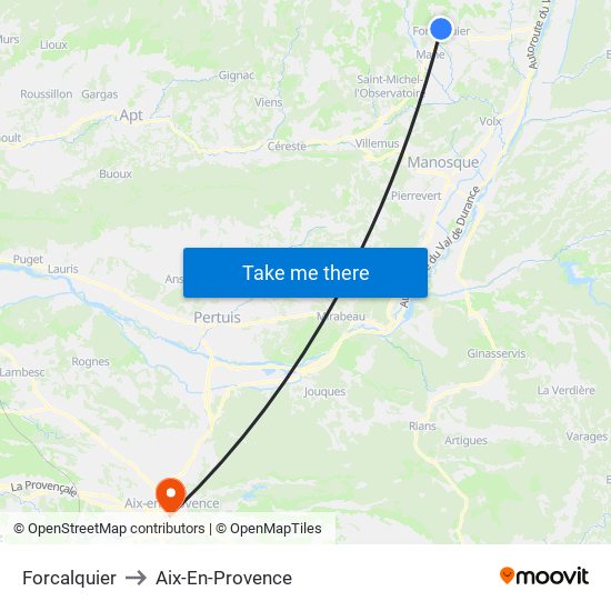 Forcalquier to Aix-En-Provence map