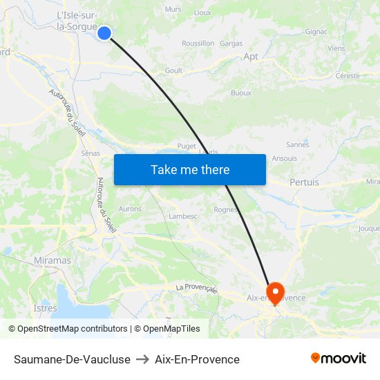 Saumane-De-Vaucluse to Aix-En-Provence map