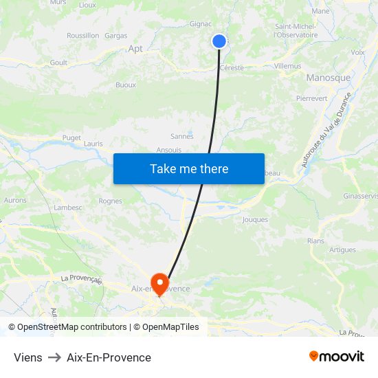 Viens to Aix-En-Provence map