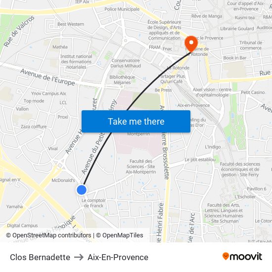 Clos Bernadette to Aix-En-Provence map