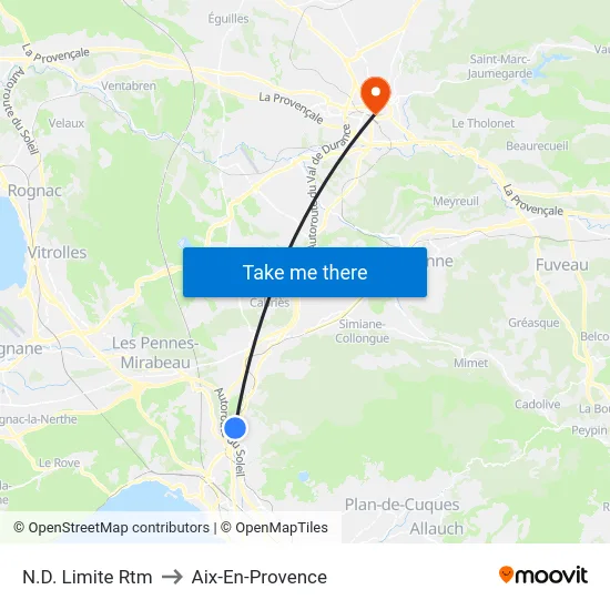 Notre Dame Limite to Aix-En-Provence map