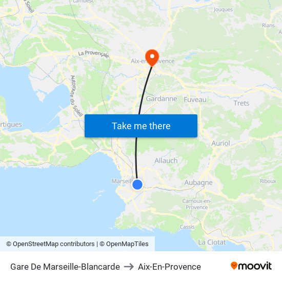 Gare De Marseille-Blancarde to Aix-En-Provence map