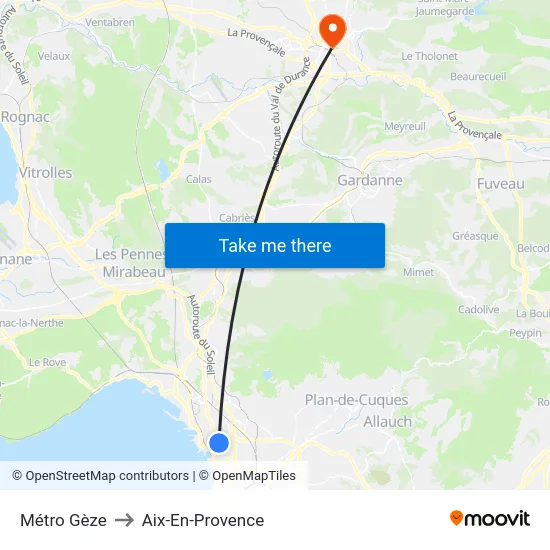 Gèze to Aix-En-Provence map