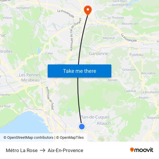 Métro La Rose to Aix-En-Provence map