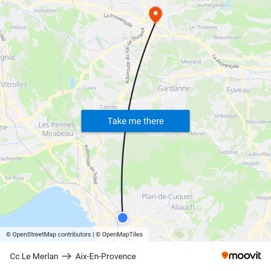 Cc Le Merlan to Aix-En-Provence map