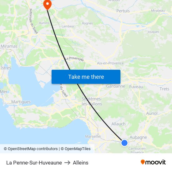 La Penne-Sur-Huveaune to Alleins map