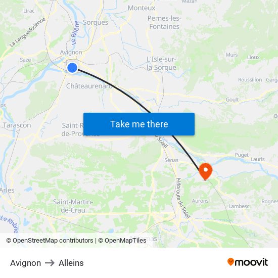 Avignon to Alleins map